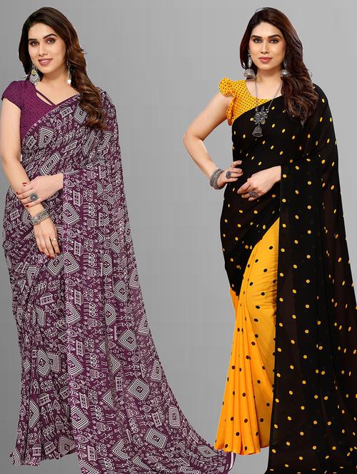 women pack of 2 casual wear combo sarees with blouse - 21403076 - Very Small Image - 1