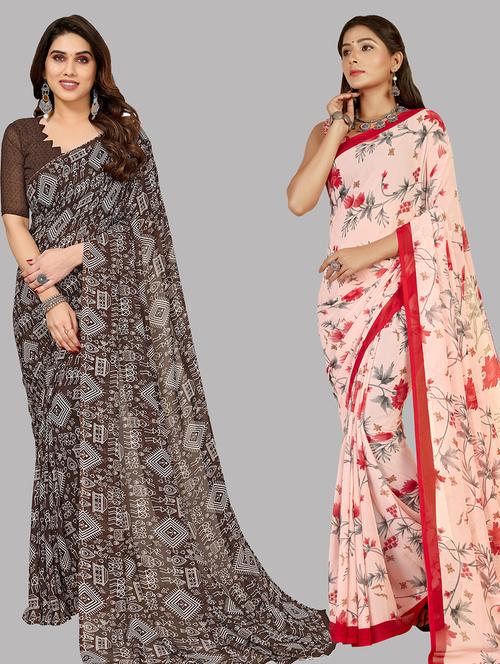 women pack of 2 casual wear combo sarees with blouse - 21403077 - Very Small Image - 1
