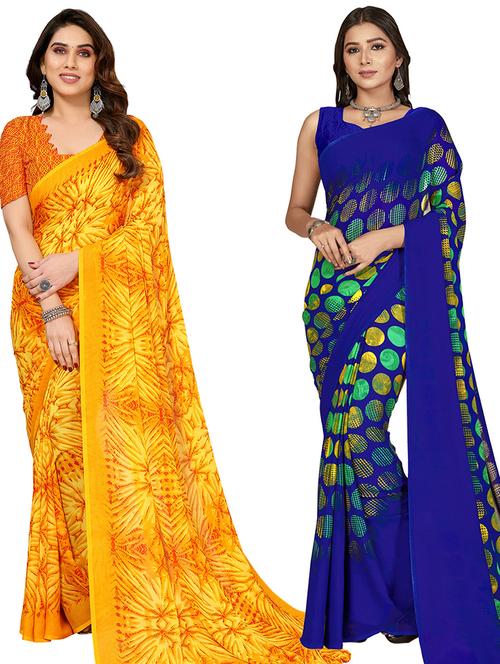 women pack of 2 casual wear combo sarees with blouse - 21403078 - Very Small Image - 1