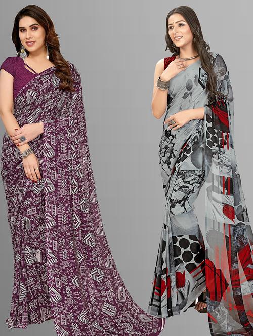 women pack of 2 casual wear combo sarees with blouse - 21403079 - Very Small Image - 1