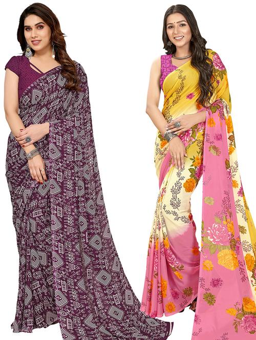 women pack of 2 casual wear sarees with blouse - 21403080 - Very Small Image - 1