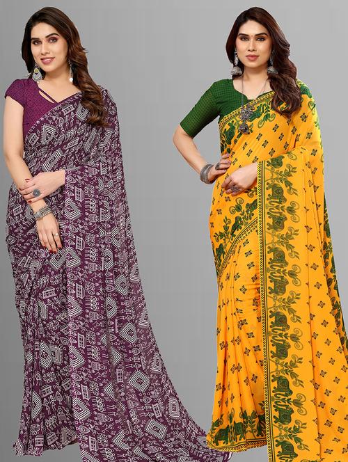 women pack of 2 casual wear combo sarees with blouse - 21403083 - Very Small Image - 1