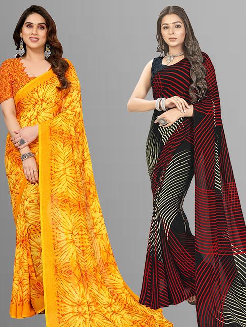 women pack of 2 casual wear combo sarees with blouse - 21403084 - Very Small Image - 1