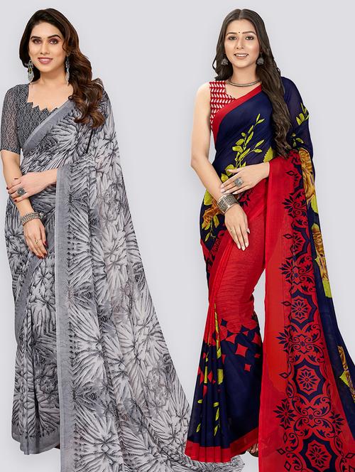 women pack of 2 casual wear combo sarees with blouse - 21403085 - Very Small Image - 1
