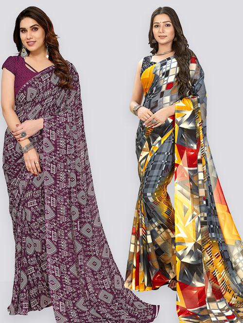 women pack of 2 casual wear combo sarees with blouse - 21403090 - Very Small Image - 1
