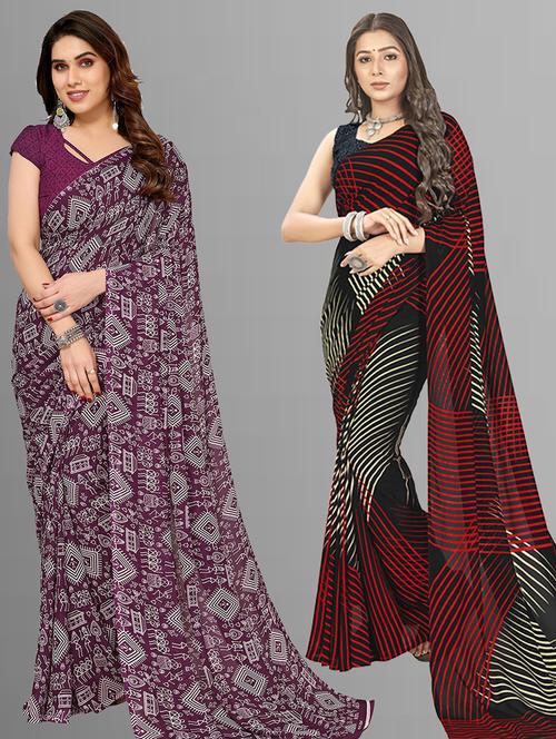 women pack of 2 casual wear combo sarees with blouse - 21403092 - Very Small Image - 1