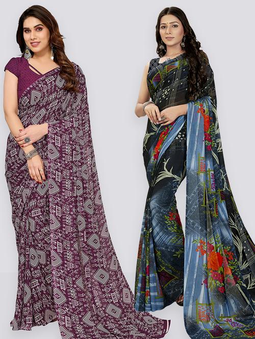 women pack of 2 casual wear sarees with blouse - 21403097 - Very Small Image - 1