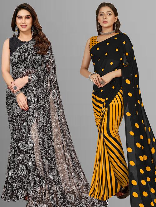 women pack of 2 casual wear sarees with blouse - 21403099 - Very Small Image - 1