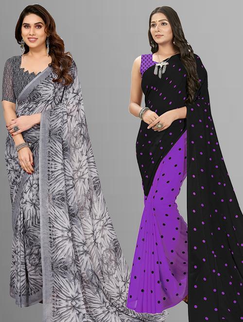 women pack of 2 casual wear combo sarees with blouse - 21403102 - Very Small Image - 1
