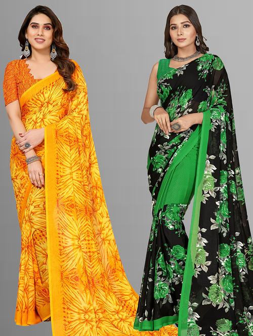 women pack of 2 casual wear combo sarees with blouse - 21403103 - Very Small Image - 1