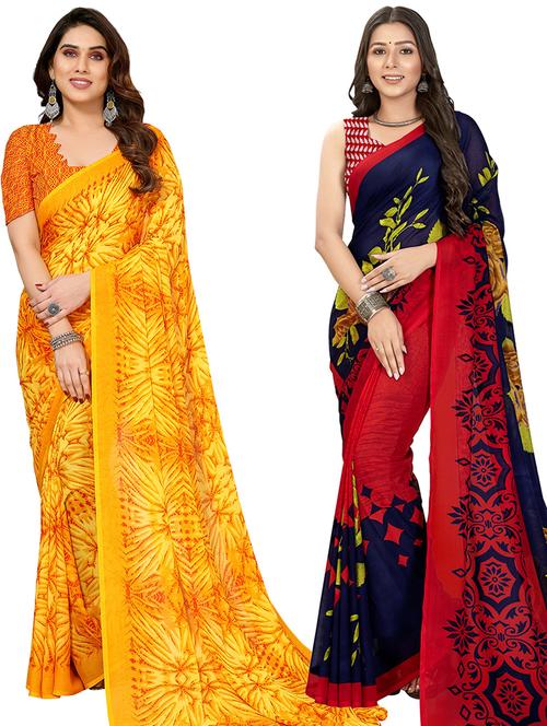 women pack of 2 casual wear combo sarees with blouse - 21403105 - Very Small Image - 1