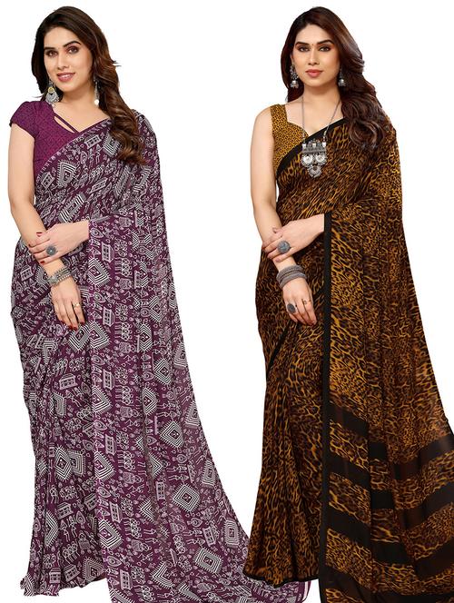 women pack of 2 casual wear combo sarees with blouse - 21403106 - Very Small Image - 1
