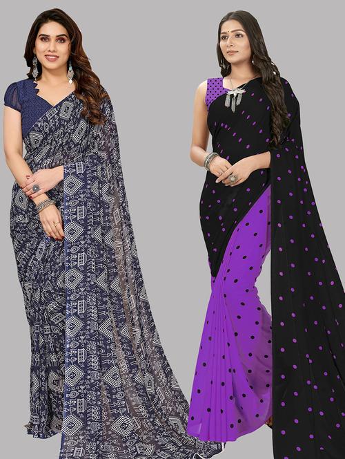 women pack of 2 casual wear sarees with blouse - 21403108 - Very Small Image - 1