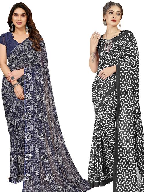 women pack of 2 casual wear combo sarees with blouse - 21403112 - Very Small Image - 1
