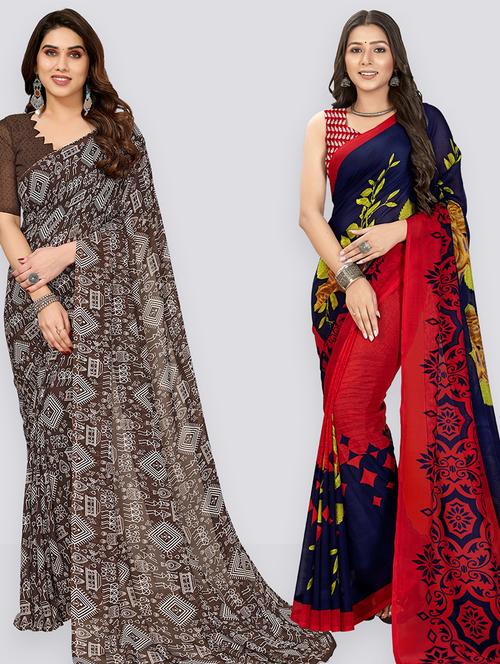 women pack of 2 casual wear combo sarees with blouse - 21403114 - Very Small Image - 1