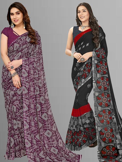 women pack of 2 casual wear combo sarees with blouse - 21403116 - Very Small Image - 1