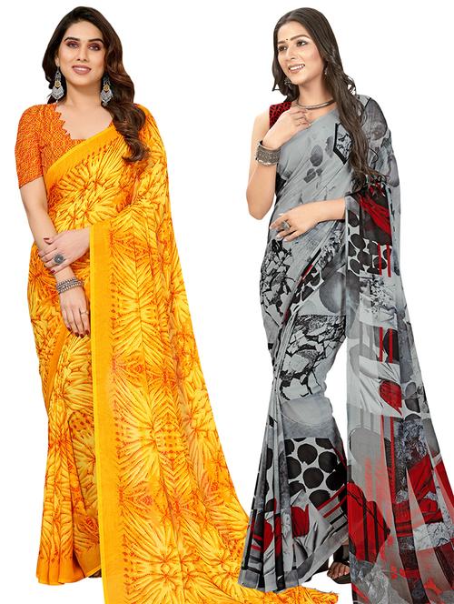 women pack of 2 casual wear sarees with blouse - 21403117 - Very Small Image - 1