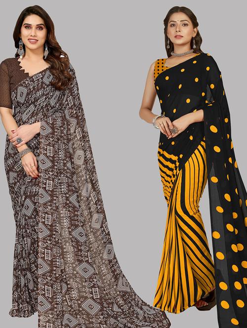 women pack of 2 casual wear combo sarees with blouse - 21403119 - Very Small Image - 1