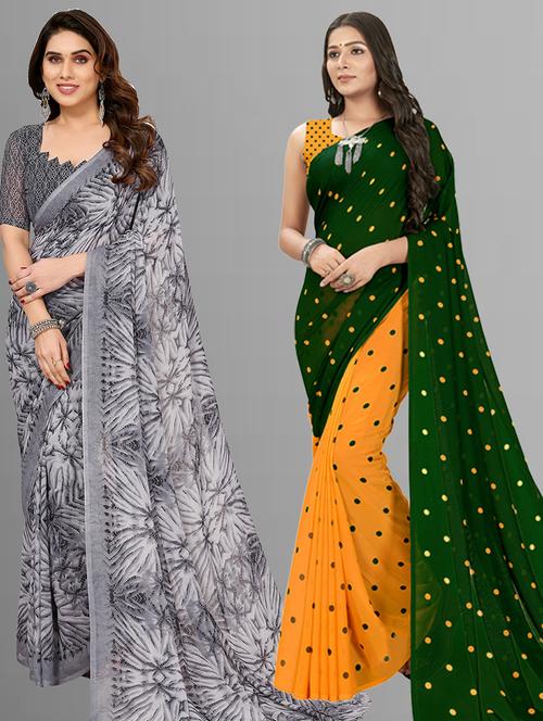 women pack of 2 casual wear sarees with blouse - 21403120 - Very Small Image - 1