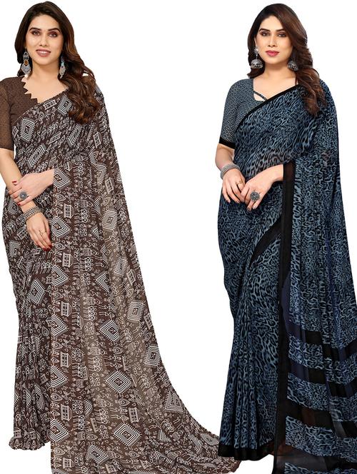women pack of 2 casual wear sarees with blouse - 21403122 - Very Small Image - 1
