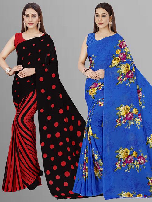 pack of 2 printed casual wear sarees with blouse - 21405497 - Very Small Image - 1