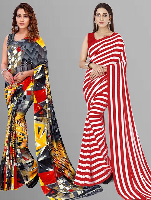 pack of 2 printed casual wear sarees with blouse - 21405498 - Very Small Image - 1