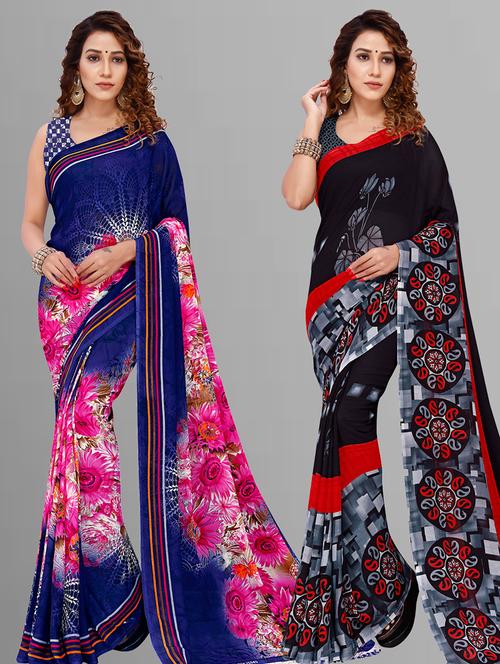 women multi color printed saree combo with blouse - 21405500 - Very Small Image - 1