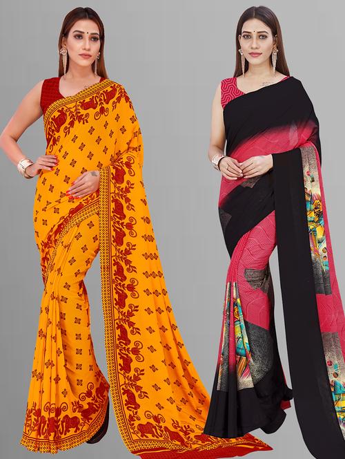 pack of 2 printed casual wear sarees with blouse - 21405534 - Very Small Image - 1