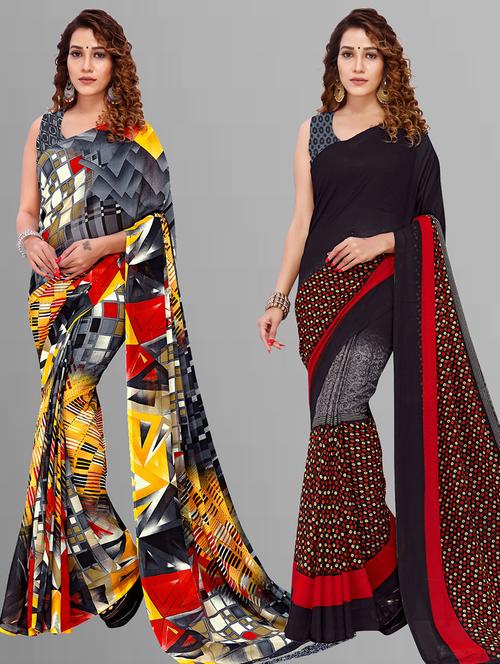 women pack of 2 printed saree with blouse - 21405535 - Very Small Image - 1