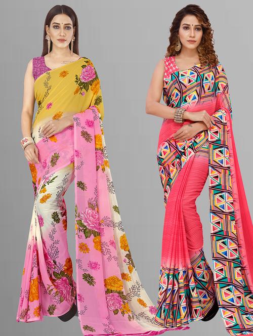 pack of 2 printed casual wear sarees with blouse - 21405537 - Very Small Image - 1