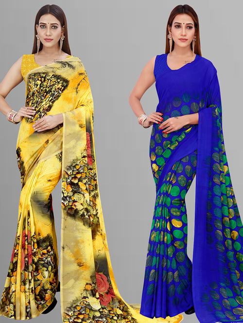 pack of 2 printed casual wear sarees with blouse - 21405538 - Very Small Image - 1