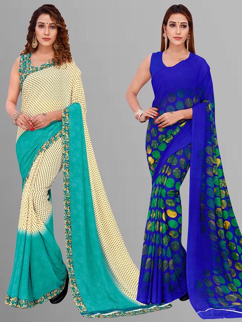 pack of 2 printed casual wear sarees with blouse - 21405540 - Very Small Image - 1