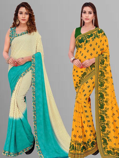 pack of 2 printed casual wear sarees with blouse - 21405543 - Very Small Image - 1