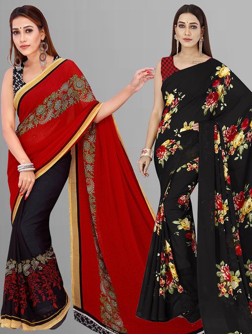 pack of 2 printed casual wear sarees with blouse - 21405549 - Very Small Image - 1