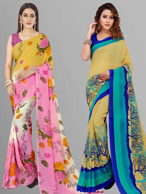 pack of 2 printed casual wear sarees with blouse - 21405641 - Very Small Image - 1