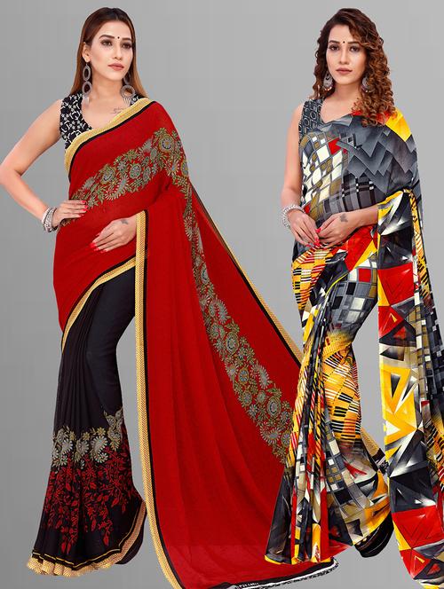 pack of 2 printed casual wear sarees with blouse - 21405644 - Very Small Image - 1