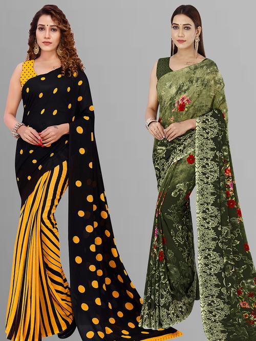 women pack of 2 printed saree with blouse - 21405677 - Very Small Image - 1