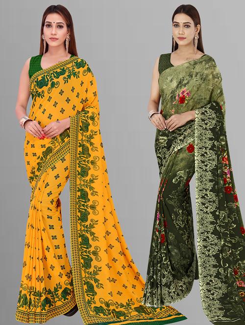 pack of 2 printed casual wear sarees with blouse - 21405678 - Very Small Image - 1