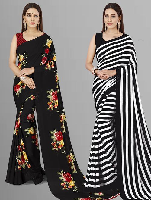 pack of 2 casual wear combo sarees with blouse - 21405679 - Very Small Image - 1