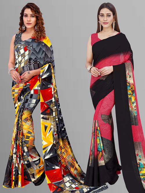 women pack of 2 printed saree with blouse - 21405687 - Very Small Image - 1