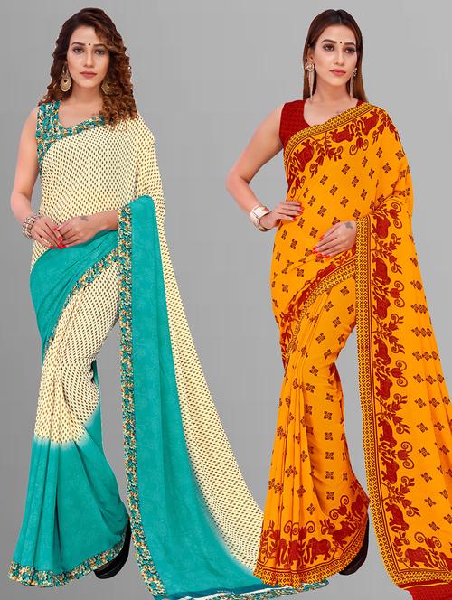 women multi color printed saree combo with blouse - 21405694 - Very Small Image - 1