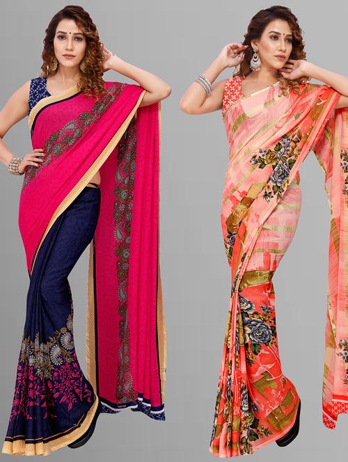 pack of 2 printed casual wear sarees with blouse - 21405695 - Very Small Image - 1