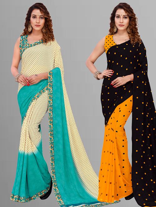 pack of 2 printed casual wear sarees with blouse - 21405696 - Very Small Image - 1