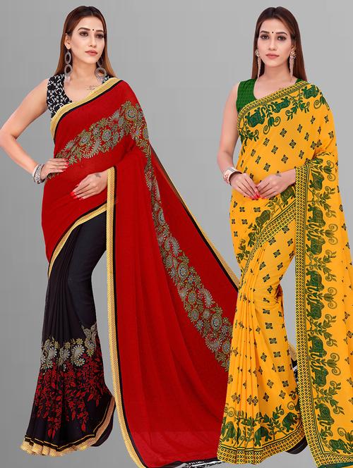pack of 2 casual wear combo sarees with blouse - 21405699 - Very Small Image - 1