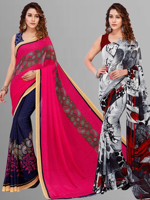 pack of 2 casual wear combo sarees with blouse - 21405700 - Very Small Image - 1