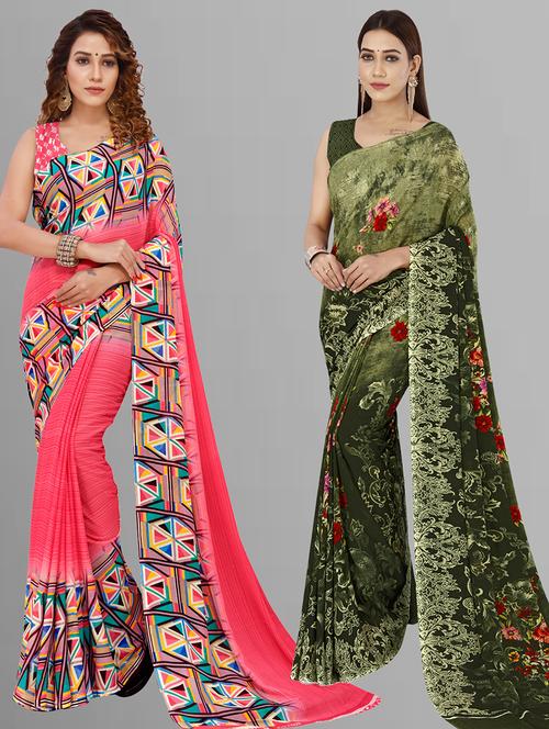 pack of 2 printed casual wear sarees with blouse - 21405773 - Very Small Image - 1
