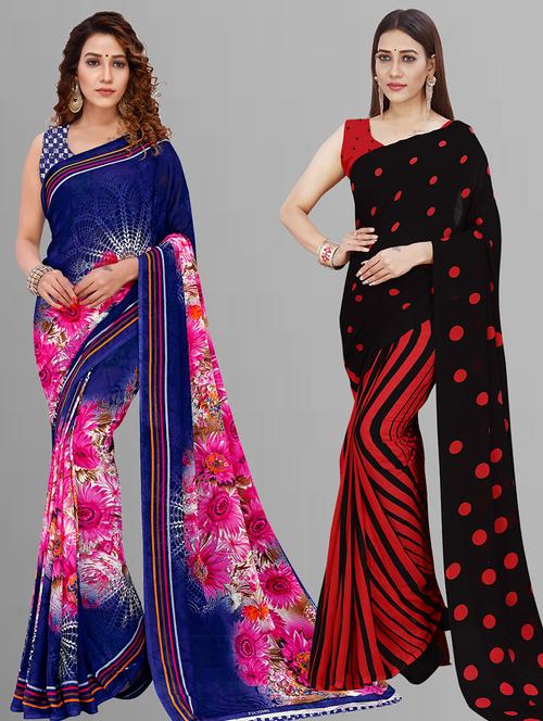 pack of 2 casual wear combo sarees with blouse - 21405779 - Very Small Image - 1