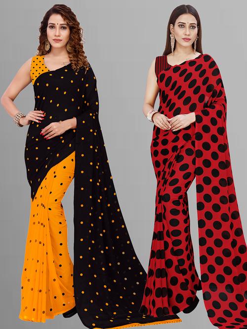 pack of 2 printed casual wear sarees with blouse - 21405780 - Very Small Image - 1
