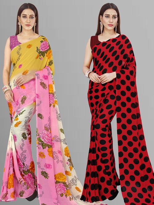 women pack of 2 printed saree with blouse - 21405781 - Very Small Image - 1
