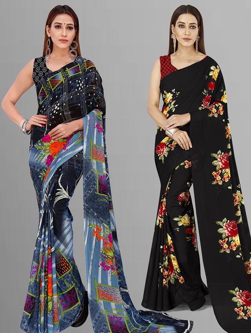 pack of 2 printed casual wear sarees with blouse - 21405782 - Very Small Image - 1